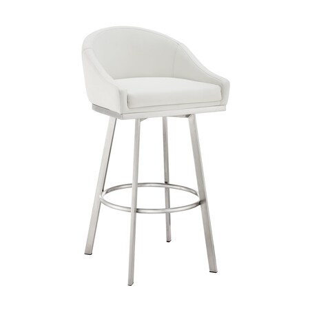 Armen Living Noran Swivel Bar Stool in Brushed Stainless Steel with White Faux Leather 840254335691